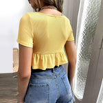 Slim Solid Color Lace-Up Sexy Crop Top Shirt Wholesale Womens Tops
