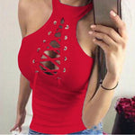 Sexy Sleeveless Halterneck Tops Solid Color Hollow Out Slim Tank Top Wholesale