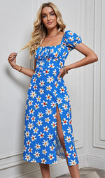 Strapless Puff Sleeve Floral Print A-Line Dress Wholesale Dresses