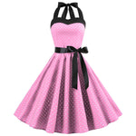 Polka-Dot Retro Halter Floral Midi Dress Wholesale For Valentine'S Day