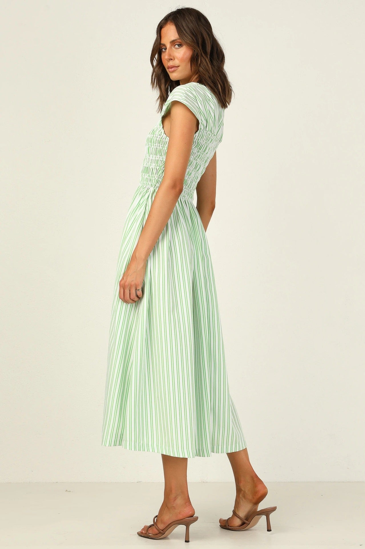 Stripe Pleated Wholesale Vintage Dresses For St. Patrick'S Day