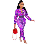 Casual Fashion Print Color Contrast Slim Fit Zipper Jacket Leggings Set Wholesale Women Clothing