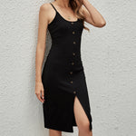 Solid Color Single-Breasted Sling Slit Tight Sexy Knit Dress Mid-Length Wholesale Dresses