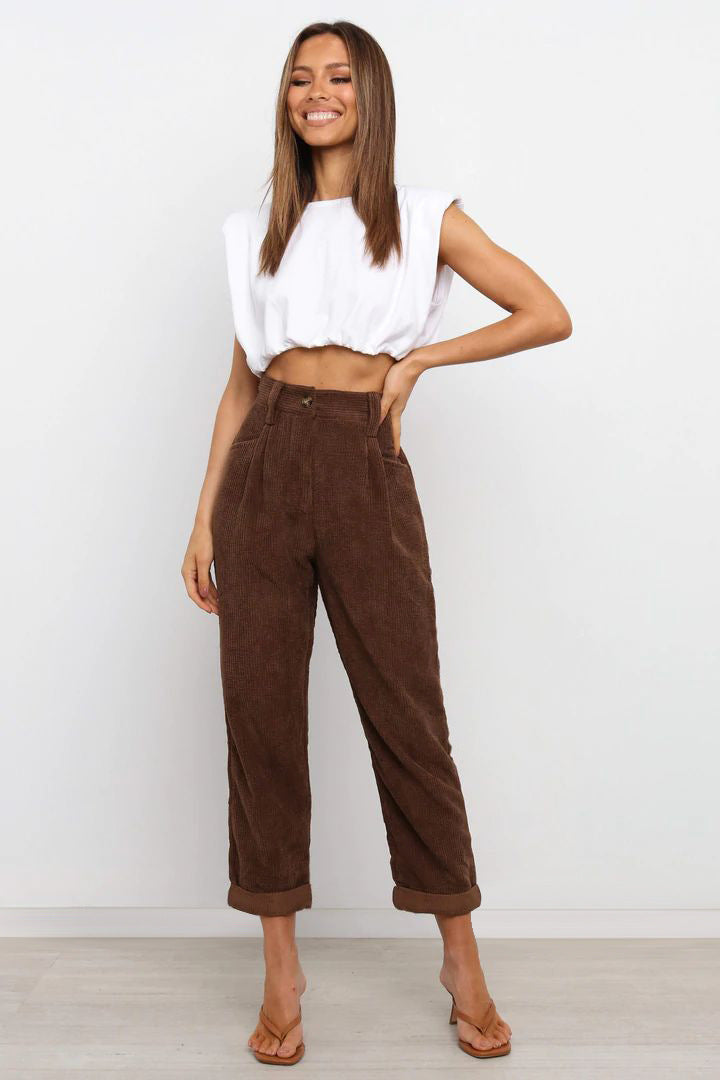 Corduroy Pocket Women Straight-Leg Trousers Wholesale Pants