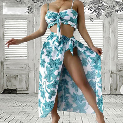 Floral Print Sexy Bikini & Beach Skirt Three Piece Sets Womens Swimsuit Wholesale Vendors