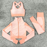 Seamless Knit Yoga Suits Sexy Fitness Sports 3pcs Sets Wholesale Activewear