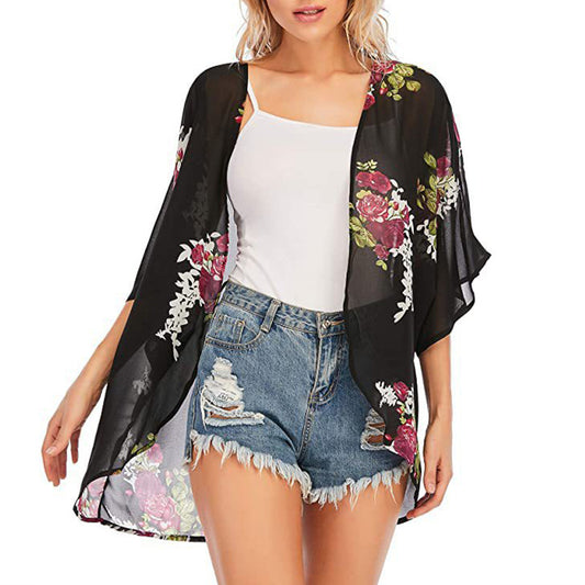 Floral Printed Beach Shawl Women'S Seaside Sun Protection Blouse Wholesale Cardigans