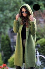 Knitted Casual Button Hood Solid Color Long Cardigan Sweater Wholesale Women Top