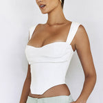 Sexy Square Neck Fishbone Pleated Underwire Tops Solid Color Suspenders Backless Wholesale Crop Tops