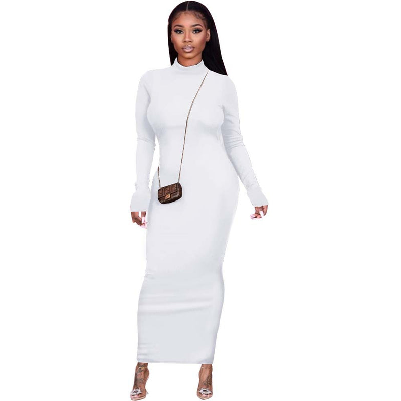 Full Sleeve Hollow Out Backless Skinny O-Neck Maxi Dress