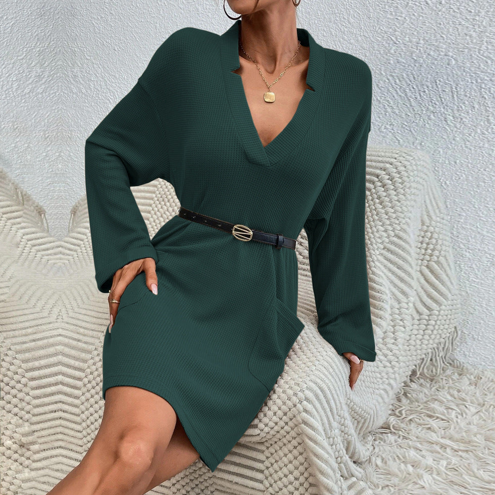 Loose V Neck Long Sleeve Dress Wholesale Dresses With Pocket