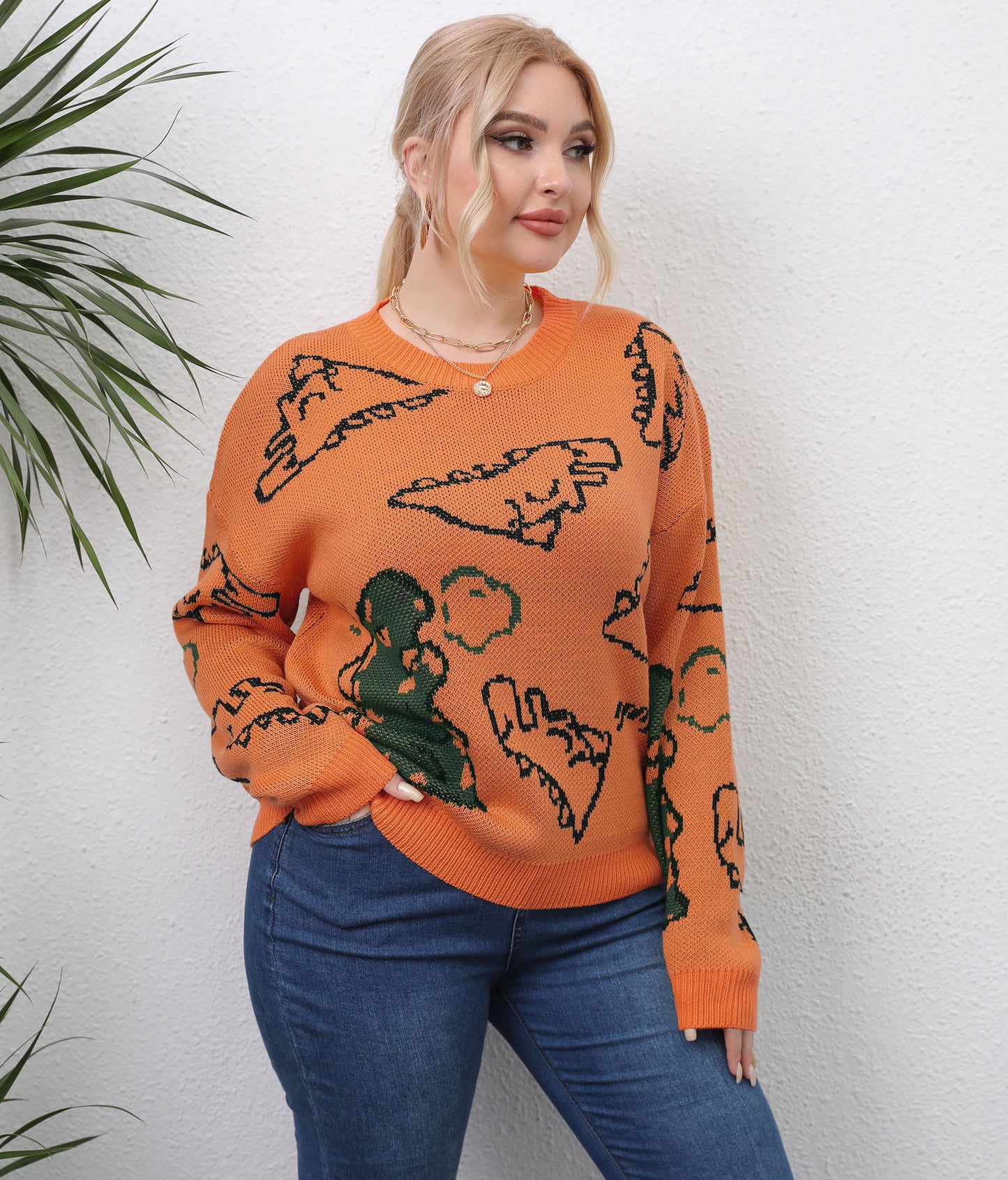 Dinosaur Personality Pullover Wholesale Plus Size Sweater