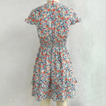 Floral Print Short Sleeve V Neck Bowknot Hollow Out Wholesale A Line Dresses for Summer