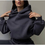 Solid Color Fashion Casual High Waist Strapless Hooded Sweatshirt Suits Wholesale Women Clothing