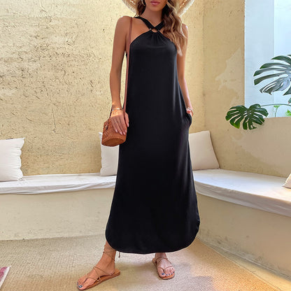 Sling Black Sleeveless Strapless Irregular Hem Maxi Dress Wholesale Dresses