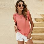 Casual Frill Sleeve Solid Color Jacquard Tank Top Wholesale Womens Tops