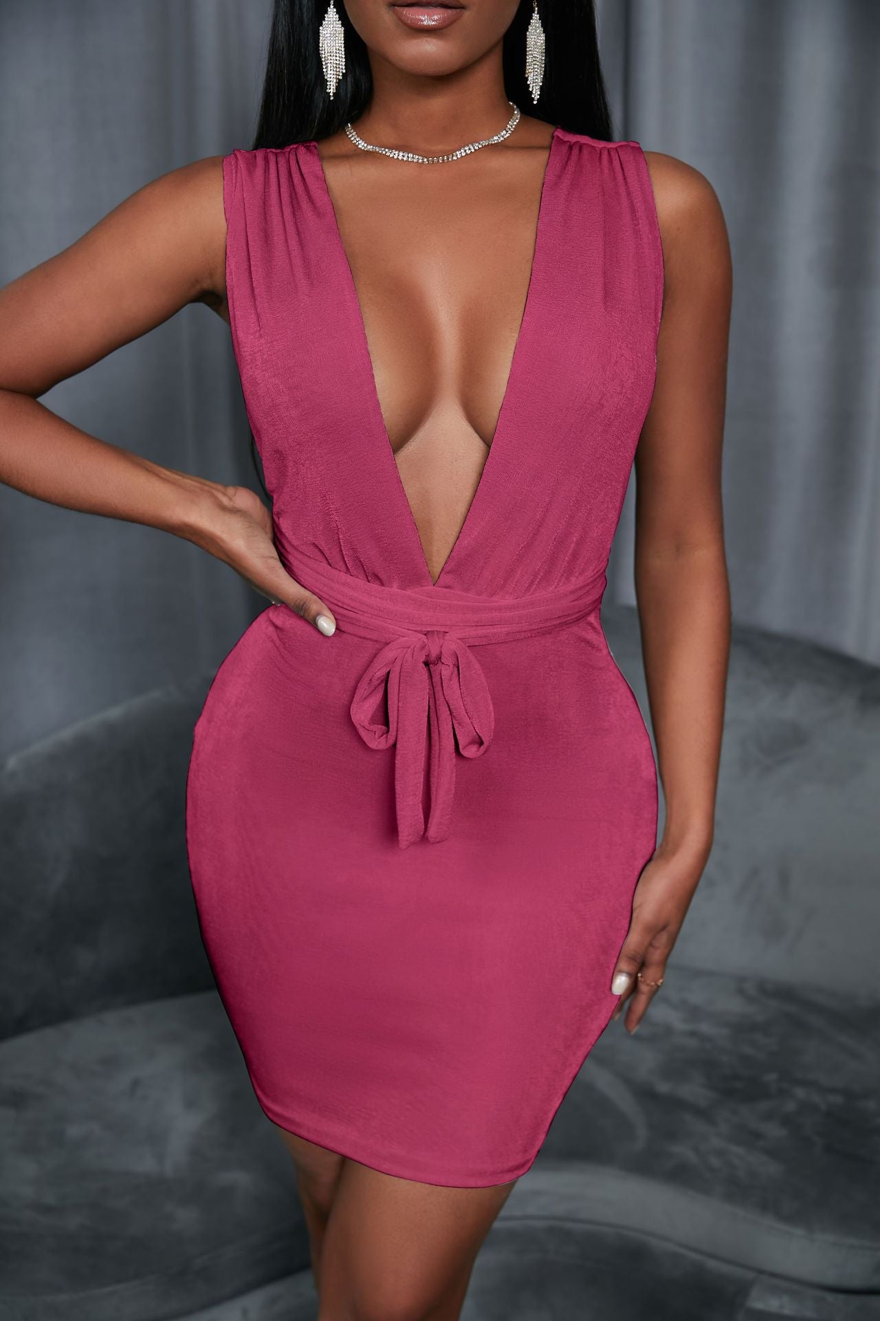 Sexy Solid Color Lace-Up Backless Wrap Dress Wholesale Dresses Bodycon Women'S Clubwear