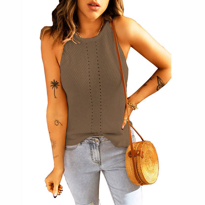 Solid Color Sleeveless Hollow Casual Knit Loose Womens Vests Wholesale Tank Tops