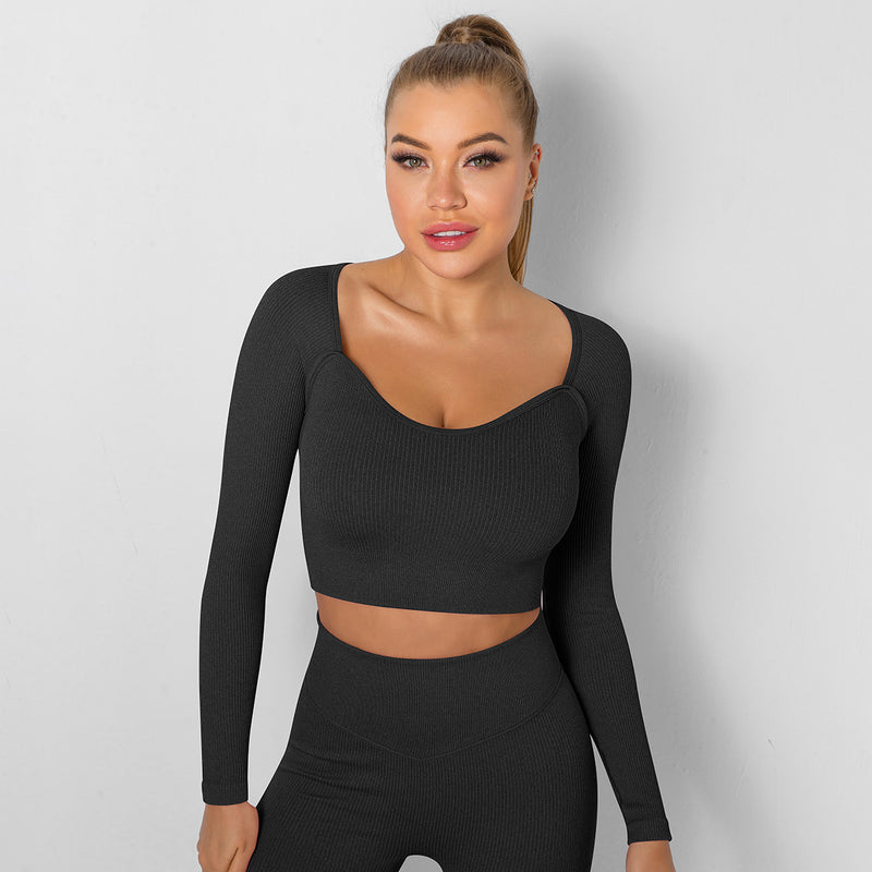 Sexy Seamless Knit Yoga Quick Dry Short Workout Top Wholesale Activewear Tops