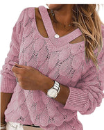 Fashion Sexy V-Neck Off Shoulder Knitted Tops Loose Solid Color Wholesale Sweater Vendors