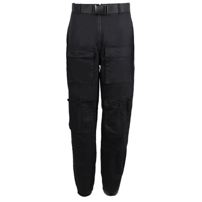 Solid Pocket Belt Up High Waist Zipper Overalls