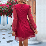 Low Cut Grid Stitching Slim Solid Color Temperament Midi Dress Wholesale Dresses
