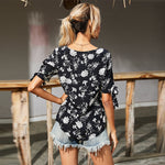 Floral Print Hollow Out Sleeve Wholesale Blouses Summer