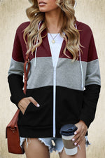 Long Sleeve Colorblock Zipper Cardigan Jacket Wholesale Hoodie