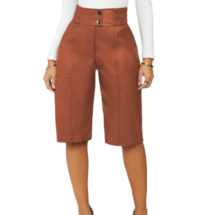 Xmas High Waist Wholesale PU Leather Cropped Trousers