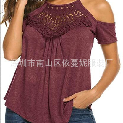 Summer Off Shoulder Lace Short T Shirt Wholesale Women Clothing