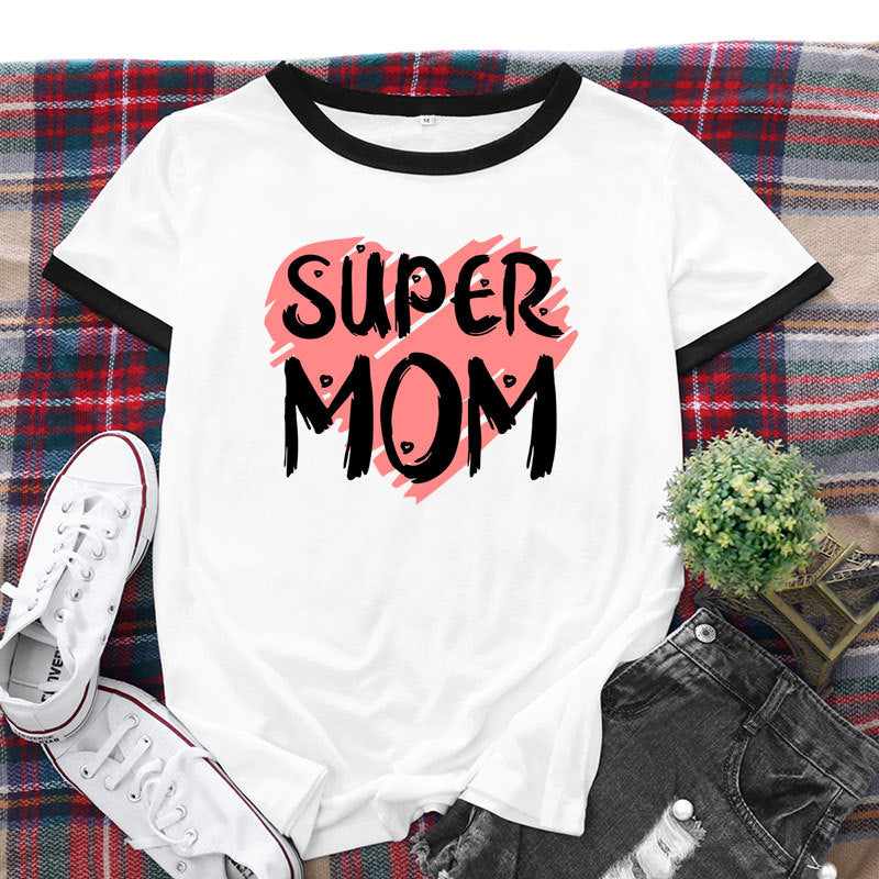 Women Fashion SUPER MOM Letter Print Wholesale T-shirts Summer