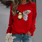Butterfly Print Long Sleeve Crew Neck Casual Tops Wholesale Womens Sweatshirts Loose