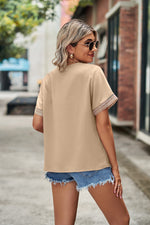 Lace Stitching V-Neck Solid Color Chiffon T-Shirt Wholesale Womens Tops