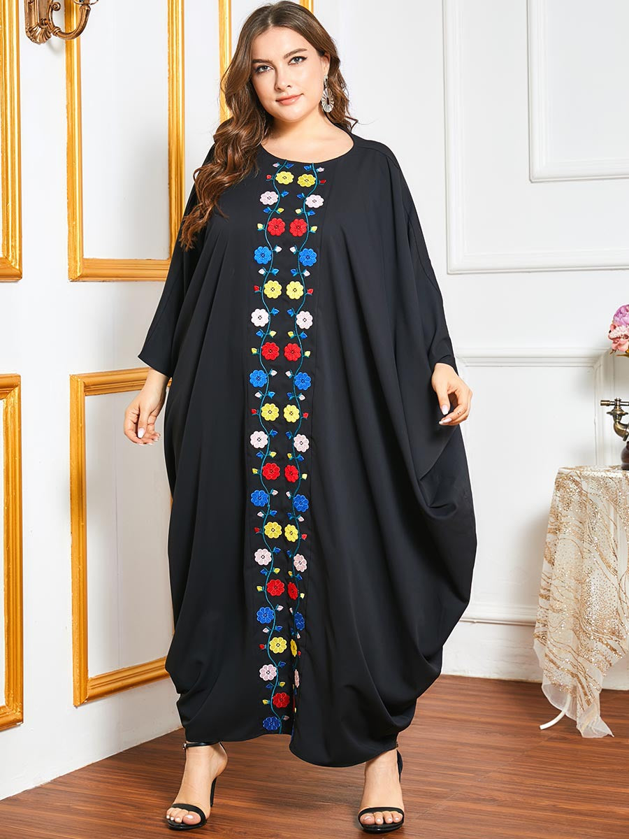 Robe Long Sleeve Loose Embroidered Curvy Dresses Wholesale Plus Size Clothing