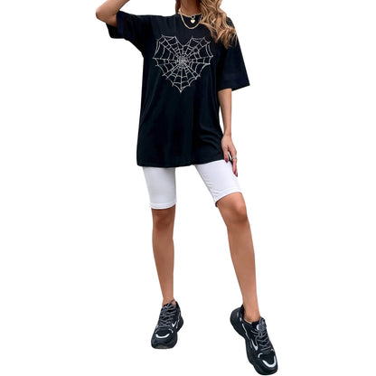 Fashion Spider Web Print Tops Loose Short Sleeve Womens T Shirts Wholesale