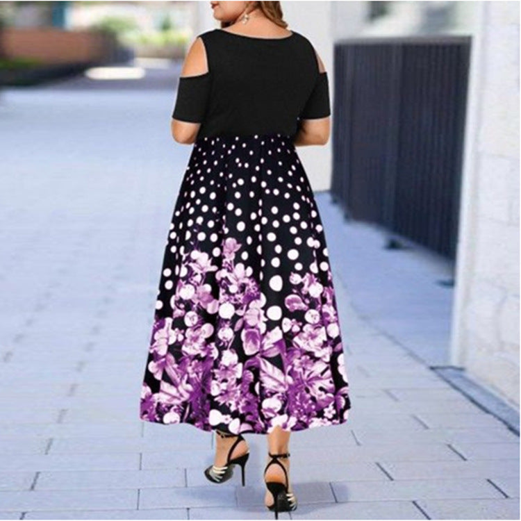 Off Shoulder V Neck Print Midi Dress Swing Dresses Loose Wholesale Plus Size Clothing