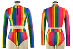 Rainbow Striped Design Split Swimsuit Wholesale Vendors Fashion