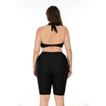 Halterneck Bikini & Five-Point Pants Solid Color 2pc Sets Plus Size Split Swimsuits Wholesale Womens Swimwear
