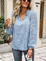 Elegant Lace-Up V Neck Blouses Solid Color Wholesale Womens Long Sleeve T Shirts