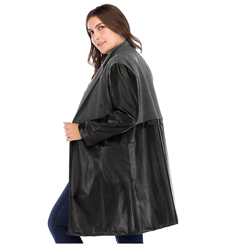 Black Wholesale Plus Size PU Coat For Women