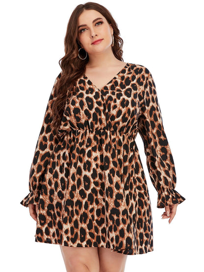 Leopard Print Fashion Loose Women Curvy Dresses Wholesale Plus Size Clothing