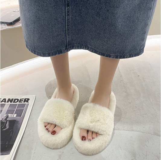 Thick Sole Plush Slippers Women Warm And Antiskid Furry Slippers Wholesale Shoes