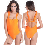 Fungus Trim Backless Solid One Piece Swimwear