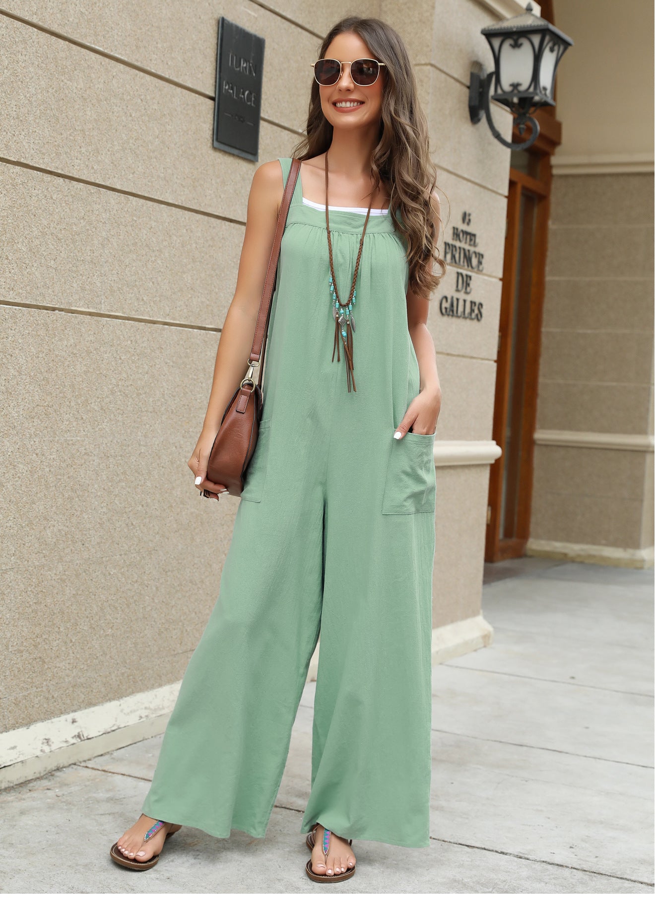 Solid Color Casual Long Loose Overalls Pockets Wholesale Jumpsuits