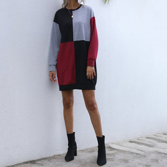 Long Sleeve Sweatshirt Dress Color Blocking Bulk Women Vendors