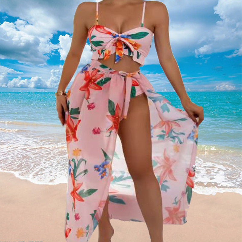 Floral Print Sexy Bikini & Beach Skirt Three Piece Sets Womens Swimsuit Wholesale Vendors