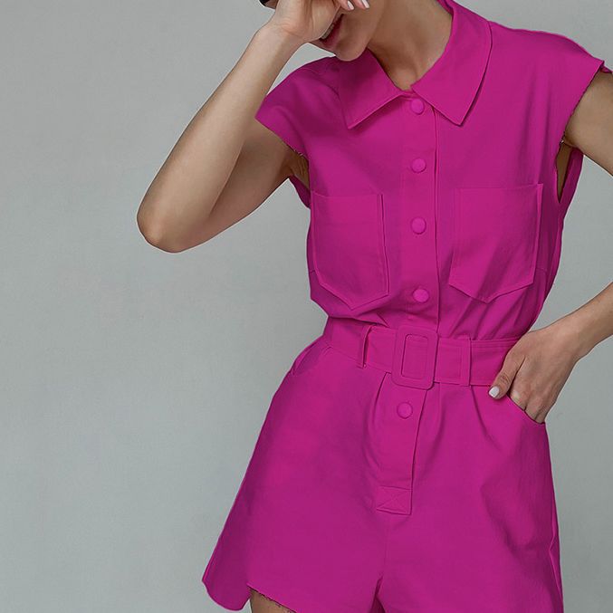 Sleeveless Fashion Lapel Solid Color Irregular Cut Jumpsuit Wholesale Women Clothing