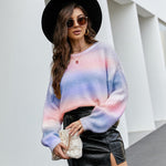 Fashion Gradient Color Knitted Pullover Top Sweater Trendy Wholesale Clothing