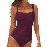 Summer New Women Beach Sexy Solid Color One-Piece Swimsuit