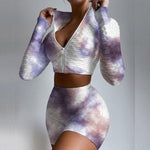 Two-Piece Tie Dye Printing Sports Long-Sleeved Top And Shorts Fashion Clothing